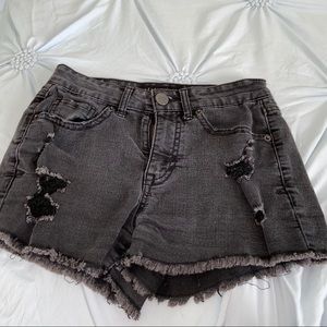 High waisted black jean shorts